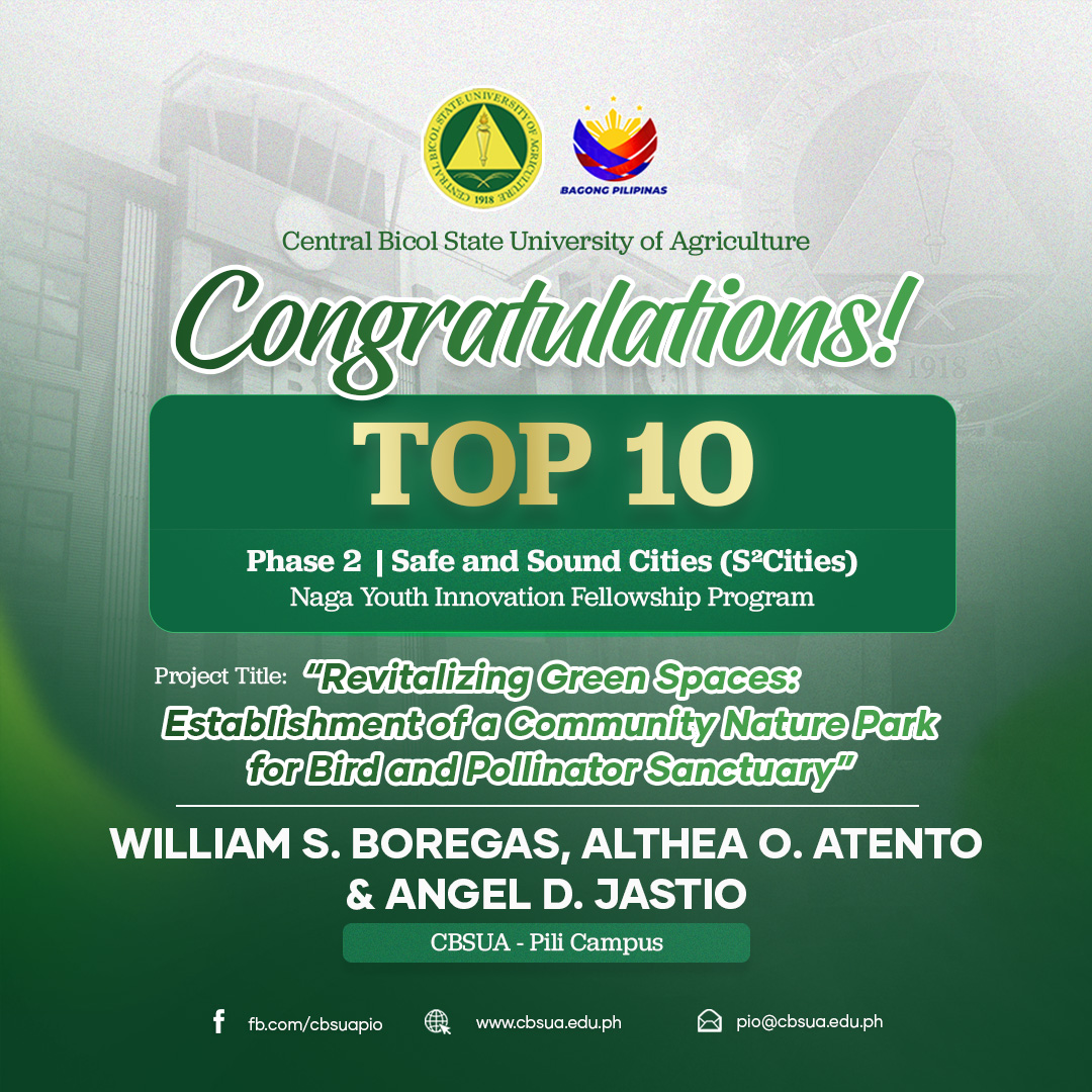 CBSUA YOUNG FARMERS SECURE TOP 10 IN THE S²CITIES-NAGA YOUTH INNOVATION FELLOWSHIP