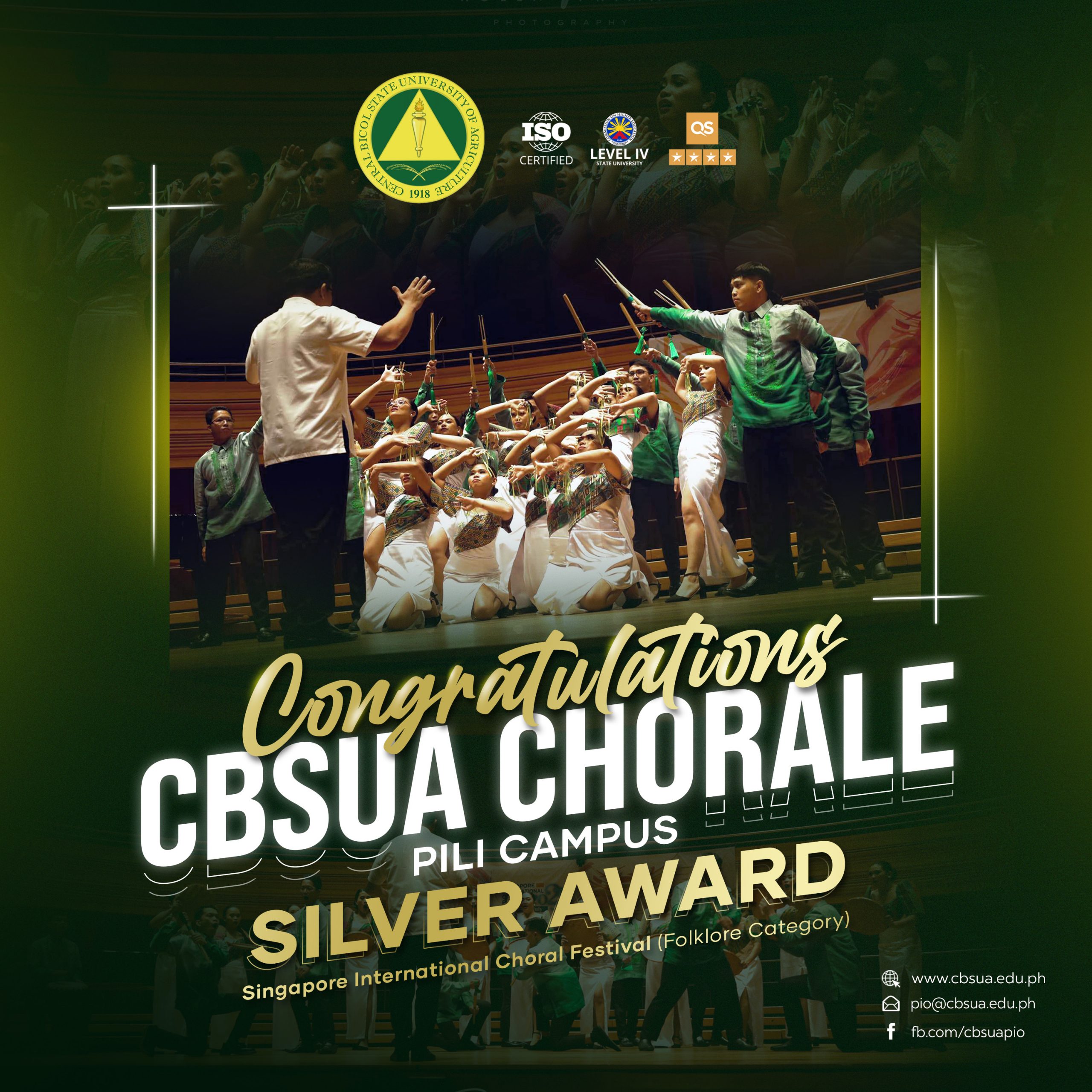 CBSUA PILI CAMPUS CHORALE BAGS SILVER IN 7TH SINGAPORE INTERNATIONAL CHORALE FESTIVAL